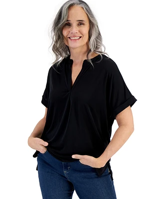 Style & Co Women's Split-Neck Short Sleeve Knit Shirt