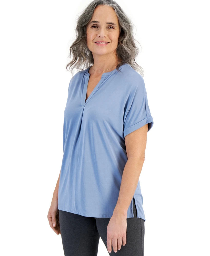 Style & Co Women's Split-Neck Short Sleeve Knit Shirt, Created for Macy's