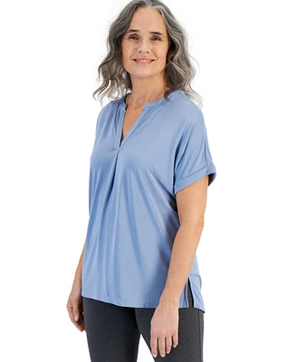 Style & Co Women's Split-Neck Short Sleeve Knit Shirt, Created for Macy's