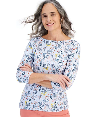 Style & Co Women's Printed 3/4-Sleeve Pima Cotton Top, Created for Macy's