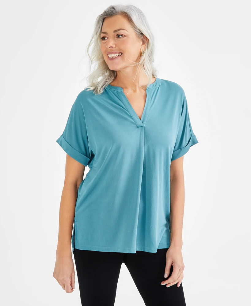 Style & Co Women's Split-Neck Short Sleeve Knit Shirt