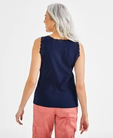 Style & Co Petite Lace Knit Cotton Tank Top, Created for Macy's