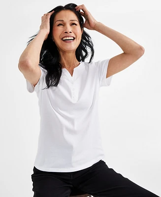 Style & Co Petite Cotton Henley Short-Sleeve T-Shirt, Created for Macy's