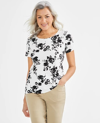 Style & Co Women's Short-Sleeve Printed Scoop-Neck Top, Created for Macy's