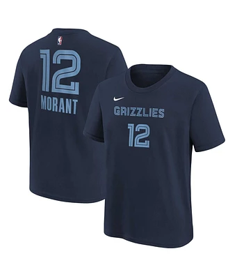 Big Boys Ja Morant Navy Memphis Grizzlies Icon Name and Number T-shirt