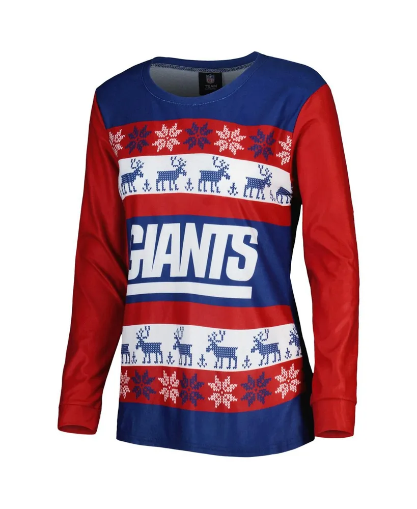 Women's Foco Royal New York Giants Holiday Ugly Pajama Set