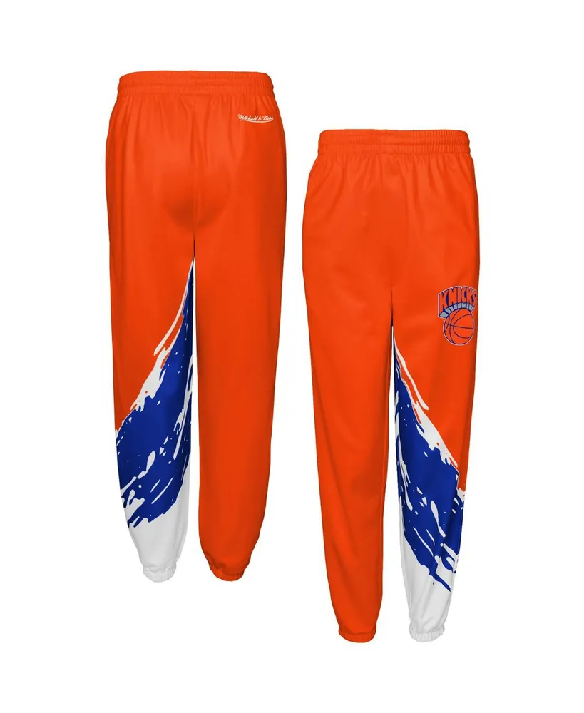 Men's Mitchell & Ness Blue/Orange New York Knicks Hardwood Classics Split  Pullover Hoodie