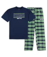 Men's Concepts Sport College Navy, Neon Green Seattle Seahawks Big and Tall Flannel Sleep Set