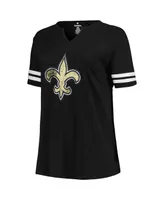 Women's Fanatics Black Distressed New Orleans Saints Plus Size Logo Notch Neck Raglan Sleeve T-shirt