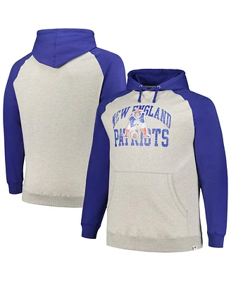 Men's Profile Heather Gray, Royal Distressed New England Patriots Big and Tall Favorite Arch Throwback Raglan Pullover Hoodie