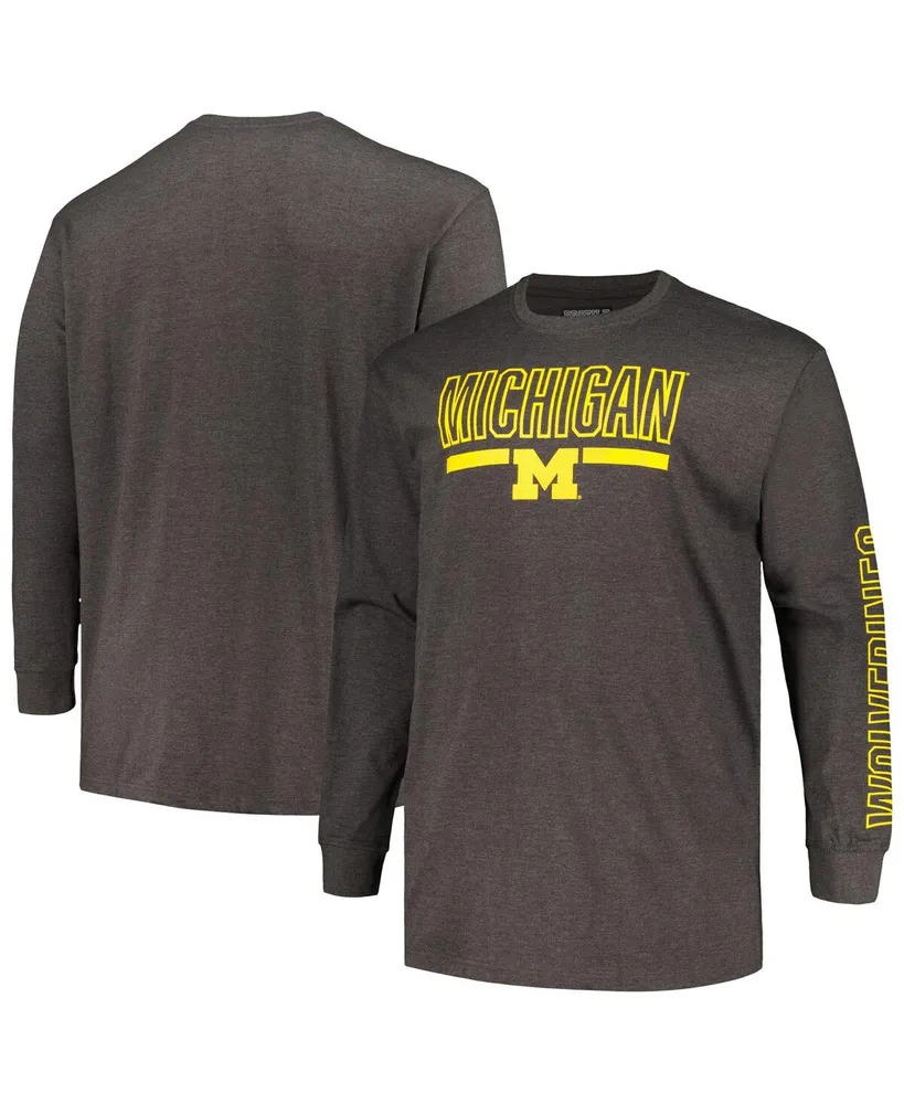 Men's Profile Heather Charcoal Michigan Wolverines Big and Tall Two-Hit Graphic Long Sleeve T-shirt