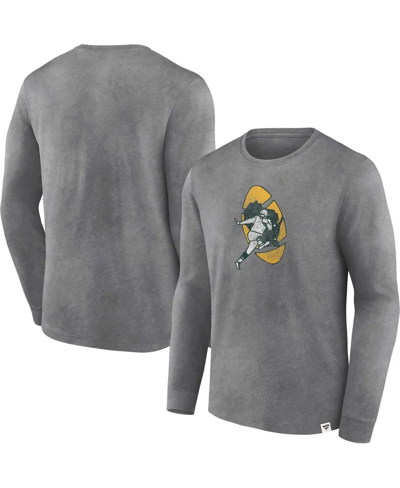 Men's Fanatics Heather Charcoal Green Distressed Bay Packers Washed Primary Long Sleeve T-shirt