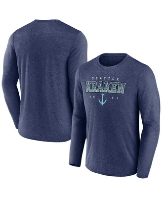 Men's Fanatics Heather Deep Sea Blue Seattle Kraken Long Sleeve T-shirt