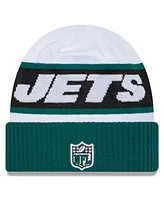 Men's New Era White, Green New York Jets 2023 Sideline Tech Cuffed Knit Hat