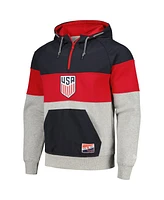 Men's 5th & Ocean by New Era Navy, Gray Usmnt Raglan Quarter-Zip Hoodie