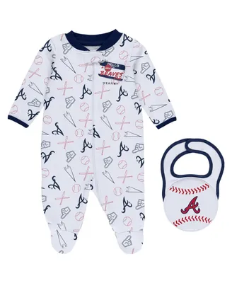 Newborn and Infant Boys Girls Wear by Erin Andrews White Atlanta Braves Sleep Play Full-Zip Footed Jumper with Bib