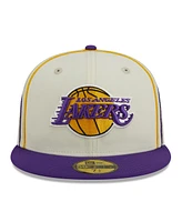 Men's New Era Cream, Purple Los Angeles Lakers Piping 2-Tone 59FIFTY Fitted Hat