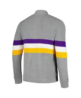 Men's Mitchell & Ness Gray Minnesota Vikings Striped Full-Zip Cardigan Sweater