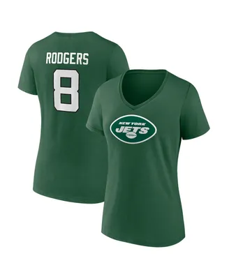 Women's Fanatics Aaron Rodgers Green New York Jets Icon Name and Number V-Neck T-shirt