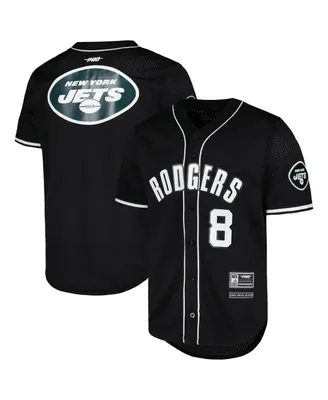 Men's Pro Standard Aaron Rodgers Black New York Jets Mesh Baseball Button-Up T-shirt