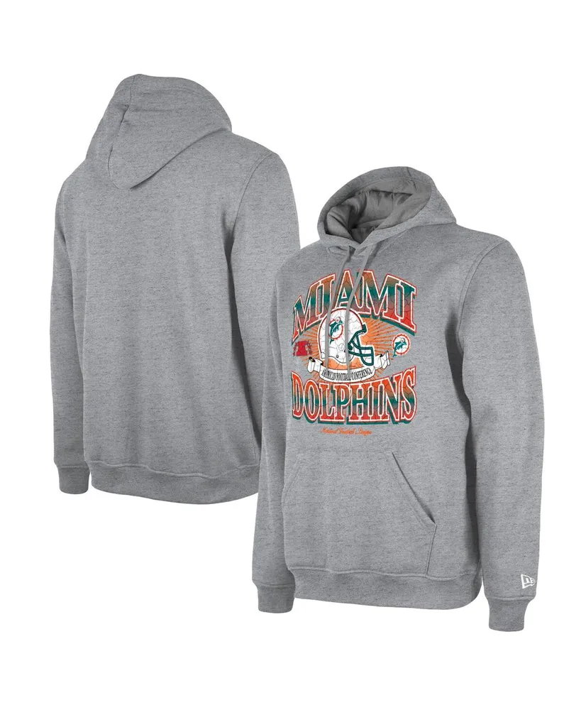 Men's New Era Heather Gray Distressed Miami Dolphins Retro Pullover Hoodie