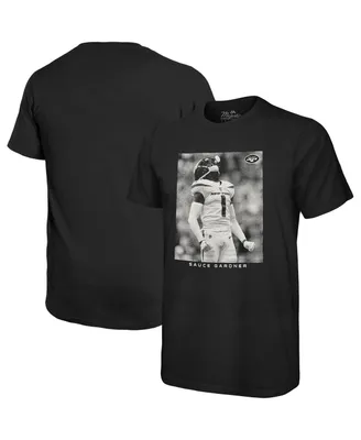 Men's Majestic Threads Sauce Gardner Black New York Jets Oversized Player Image T-shirt