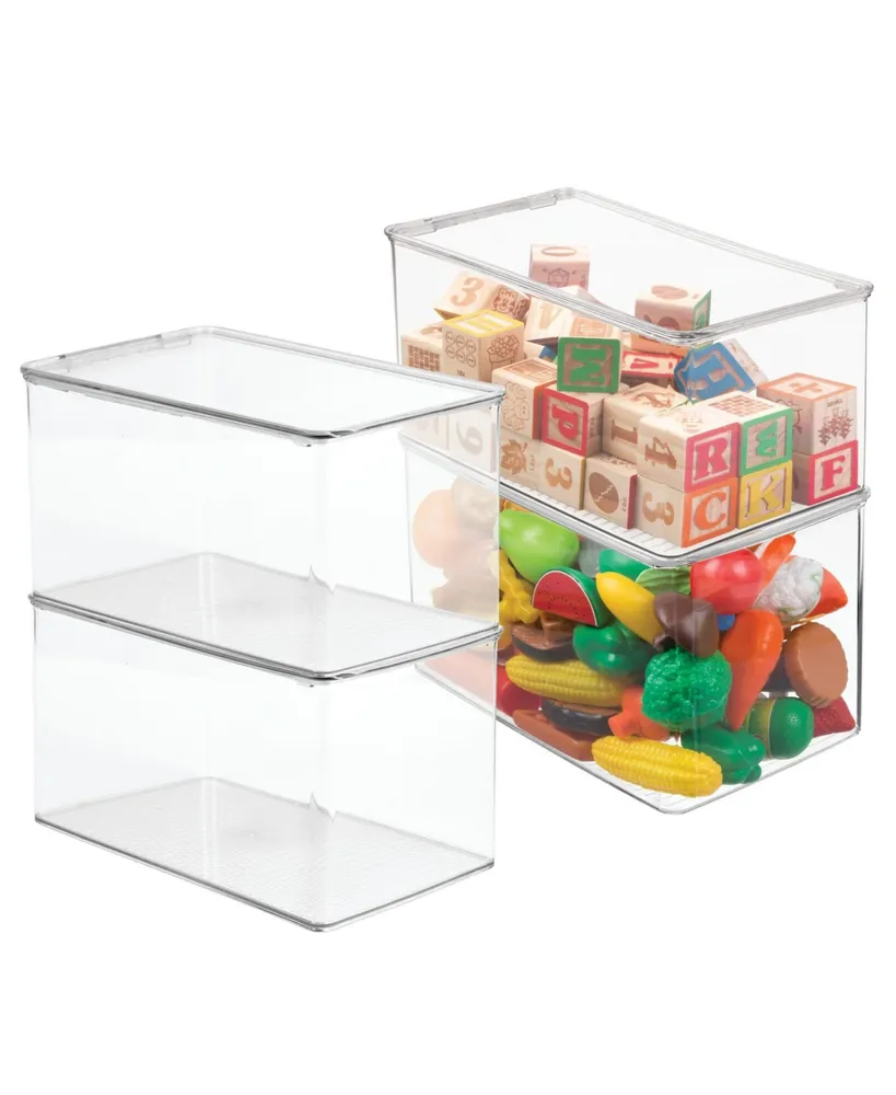 mDesign Plastic Stackable Toy Storage Bin Box, Hinge Lid, 4 Pack - Clear
