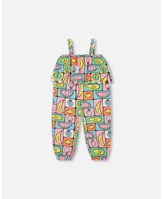 Girl Organic Cotton Jersey Jumpsuit Printed Fruits Square