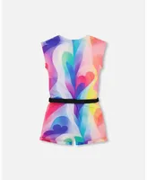 Girl French Terry Jumpsuit Printed Rainbow Heart