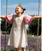 Girl Polka Dot Dress With Mesh White Printed Party Dots - Child