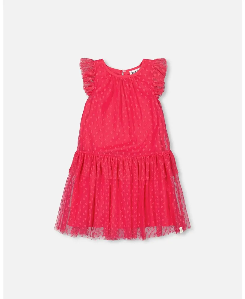 Girl Heart Mesh Jacquard Dress Hot Pink