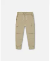 Boy Parachute Jogger Cargo Pants Parchment Beige