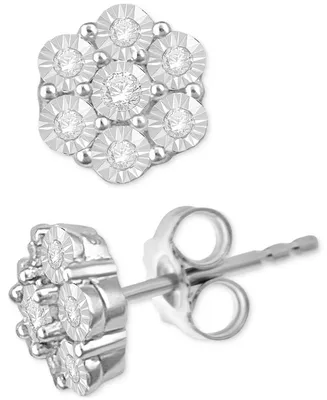 Diamond Miracle Plate Flower Cluster Stud Earrings (1/4 ct. t.w.) in Sterling Silver