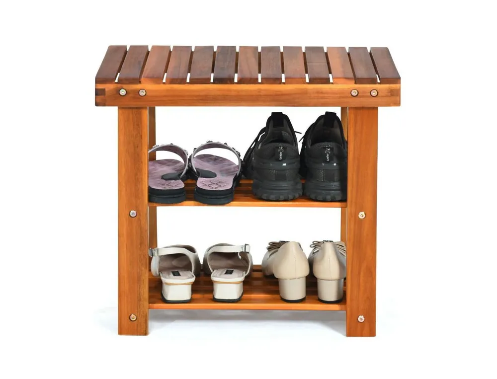 3-Tier Wood Shoe Rack 19' Shoe Bench Boots Organizer