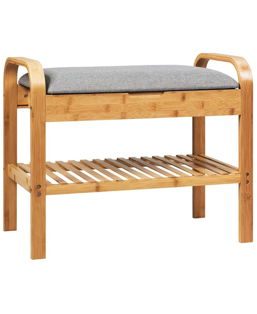 Shoe Rack Bench Bamboo with Storage Shelf -Natural