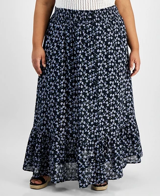 And Now This Trendy Plus Printed Button-Front Maxi Skirt