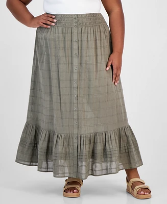 And Now This Trendy Plus Printed Button-Front Maxi Skirt