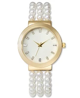 I.n.c. International Concepts Women's White Imitation Pearl Bracelet Watch 38mm, Created for Macy's