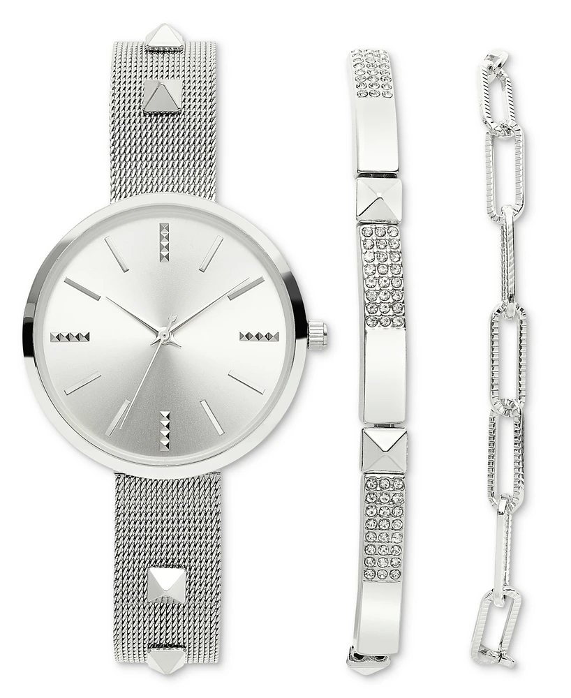 I.n.c. International Concepts Women's Studded Stainless Steel Mesh Bracelet Watch 37mm Gift Set, Created for Macy's