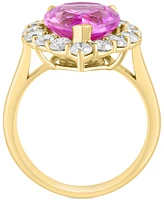 Effy Lab Grown Pink Sapphire (5-5/8 ct. t.w) & Lab Grown Diamond (1-1/3 ct. t.w.) Halo Ring in 14k Gold