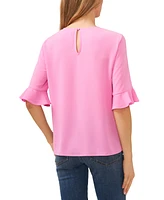 CeCe Women's Ruffled-Cuff 3/4-Sleeve Crew Neck Blouse