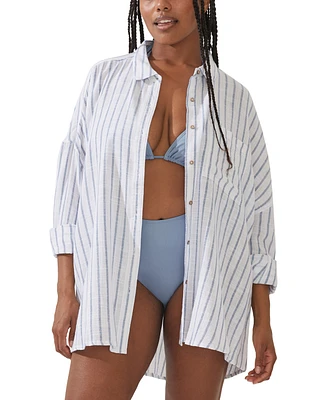 Cotton On Women's Striped Swing Beach Cover Up Shirt