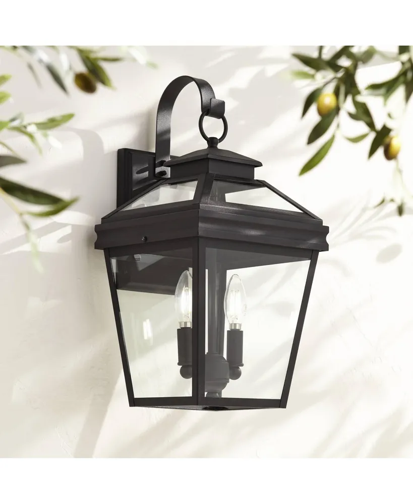 Stratton Street Traditional Outdoor Wall Light Textured Black Steel 16 1/2" Clear Glass Lantern for Exterior House Porch Patio Outside Deck Garage Yar