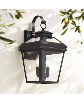 Stratton Street Traditional Outdoor Wall Light Textured Black Steel 16 1/2" Clear Glass Lantern for Exterior House Porch Patio Outside Deck Garage Yar