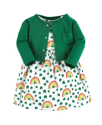 Hudson Baby Toddler Girls Toddler|Child Cotton Dress and Cardigan Set, St Patricks Rainbow