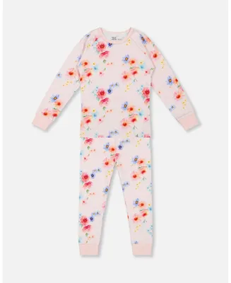 Baby Girl Organic Cotton Long Sleeve Two Piece Pajama Light Pink Printed Flowers - Infant
