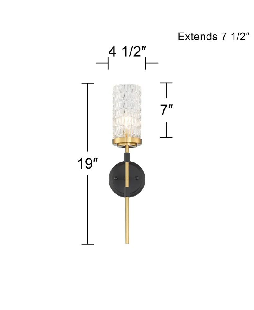 Darin Mid Century Modern Wall Light Sconce Black Brass Hardwired 4 1/2" Wide Fixture Faceted Cylindrical Glass Shade Bedroom Bathroom Bedside Living R