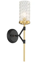 Darin Mid Century Modern Wall Light Sconce Black Brass Hardwired 4 1/2" Wide Fixture Faceted Cylindrical Glass Shade Bedroom Bathroom Bedside Living R