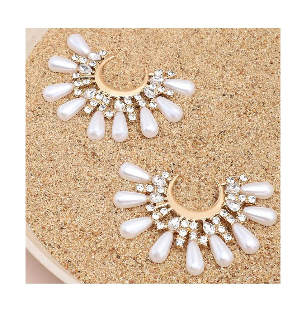 Sohi Women's White Crescent Drop Earrings