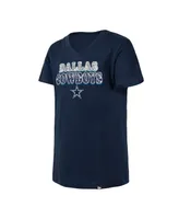 Big Girls New Era Navy Dallas Cowboys Reverse Sequin V-Neck T-shirt